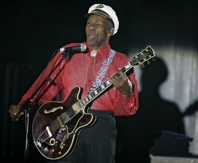 In this Saturday, March 28, 2009 file photo, American guitarist, singer and songwriter Chuck Berry performs during the 