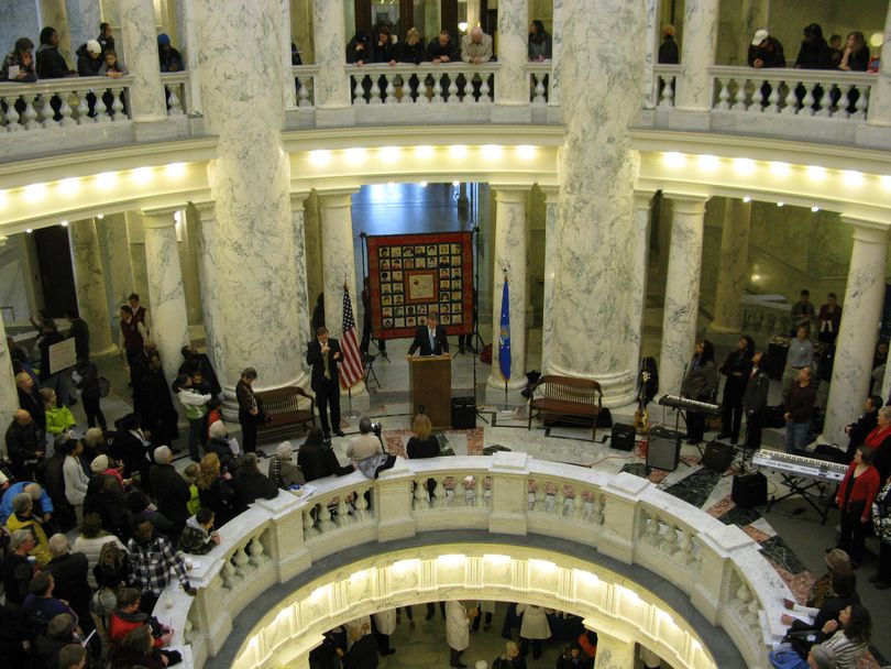 Idaho Lt. Gov. Brad Little gives the official proclamation for the state's Martin Luther King Jr.-Idaho Human Rights Day celebration in the Capitol on Monday (Betsy Russell)