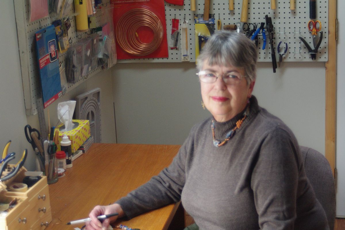 Lindsay Lee, 71, in the studio where she makes craft jewelry. Lee, who as adopted as an infant in Saskatchewan, recently made contact with her half-brother, Carl Sontowski, who lives in Medical Lake. (Courtesy of Lindsay Lee)