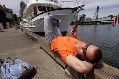 Tim Ferriss relaxes in downtown Portland. Ferriss, author of 