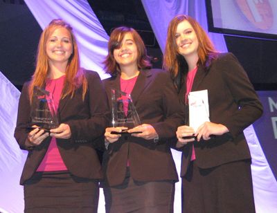 Anna Highley, Randi Wilson and Mallory Morgan, from left,  hold their awards after winning second-place honors in Management Decision Making at the Future Business Leaders of America National Leadership Conference in June.Photo courtesy of Central Valley High School (Photo courtesy of Central Valley High School / The Spokesman-Review)