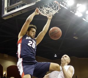 Gonzaga forward Elias Harris dunks against San Diego during the first half. Harris led the Bulldogs with 18 points. (Associated Press)