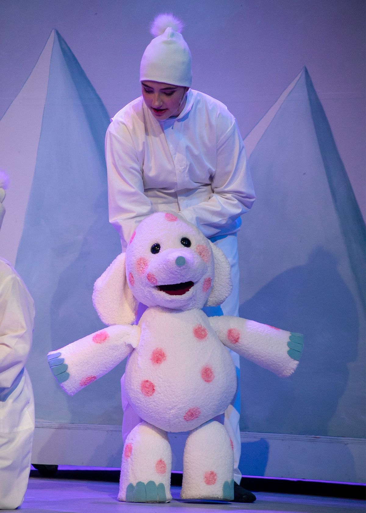 Evie Durbin masters the polka-dotted elephant, a Misfit Toy, in Spokane Civic Theatre’s “Rudolph, the Red-Nosed Reindeer.”  (Courtesy of Ryan Wasson)