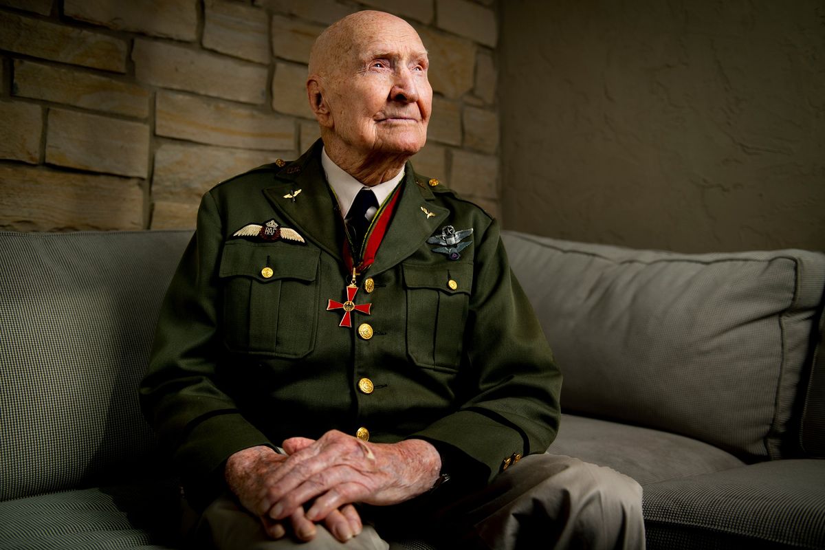 Gail Halvorsen, also know as the “Candy Bomber,” poses for a portrait at his son’s home in Midway, Utah, on Oct. 7, 2020. Gail Halvorsen was 101 when he died Wednesday in Utah surrounded by most of his children.  (Isaac Hale)