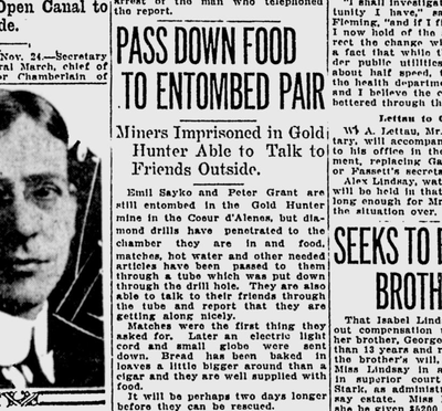 Rescuers punched a drill hole through to the men, through which they were able to pass food, water and letters. (Spokane Daily Chronicle)