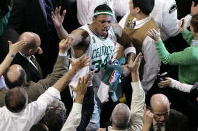 
Paul Pierce left the court Thursday in what looked like a bad knee injury but returned shortly with bounce in his step. Associated Press
 (Associated Press / The Spokesman-Review)