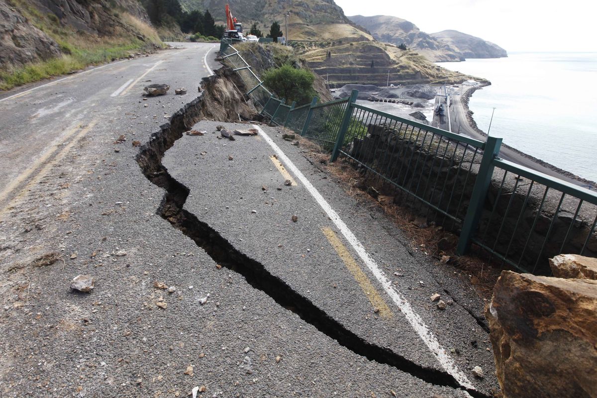 Part of a road between Lyttelton and Sumner is damaged by Tuesday