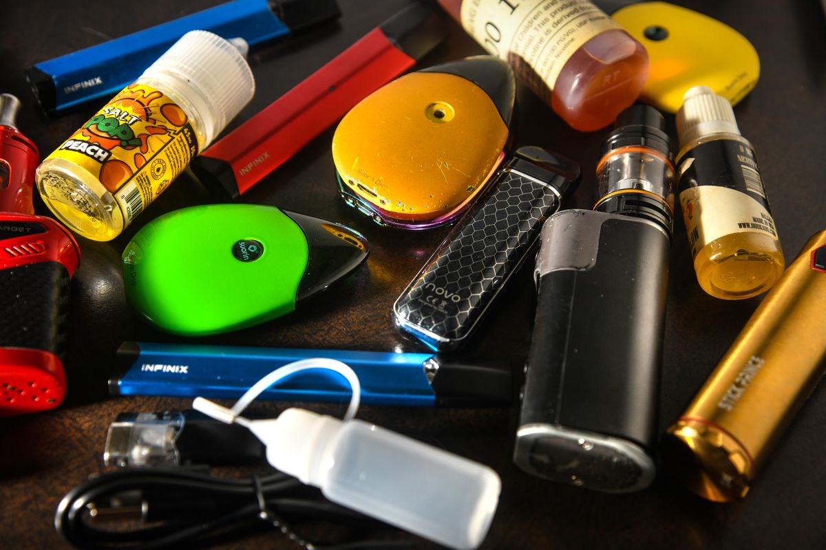 Confiscated vaping items from North Central High School and other schools in the district. (Dan Pelle / The Spokesman-Review)