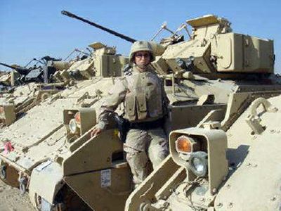 Samantha Jenkins stands at the ready while on duty recently in Kuwait.
(Photo courtesy of Samantha Jenkins / The Spokesman-Review)