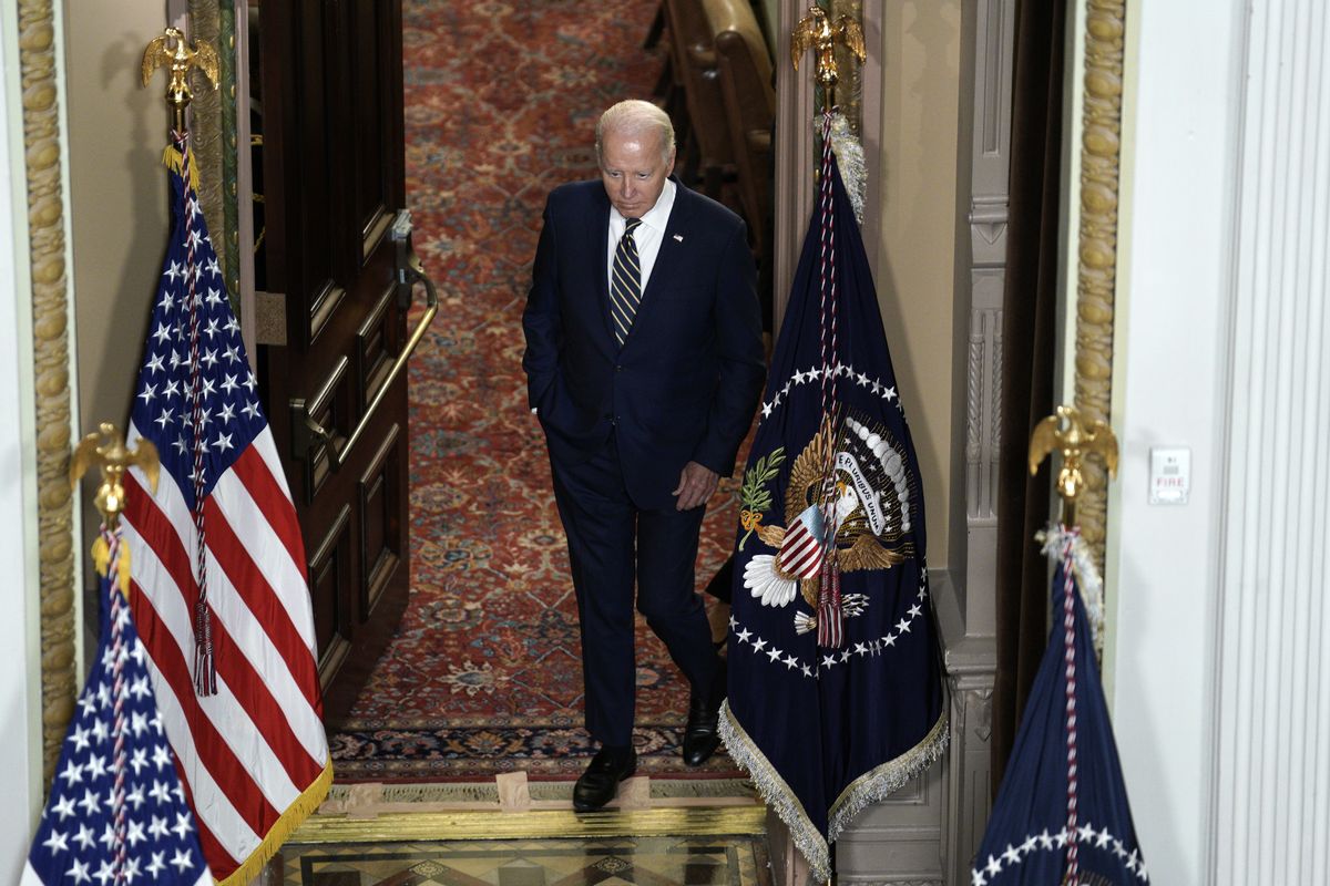 U.S. President Joe Biden arrives to sign a proclamation to establish the Emmett Till and Mamie Till-Mobley National Monument in Illinois and Mississippi during an event in the Indian Treaty Room of the Eisenhower Executive Office Building at the White House in Washington, D.C., on Tuesday, July 25.    (Tribune News Service)