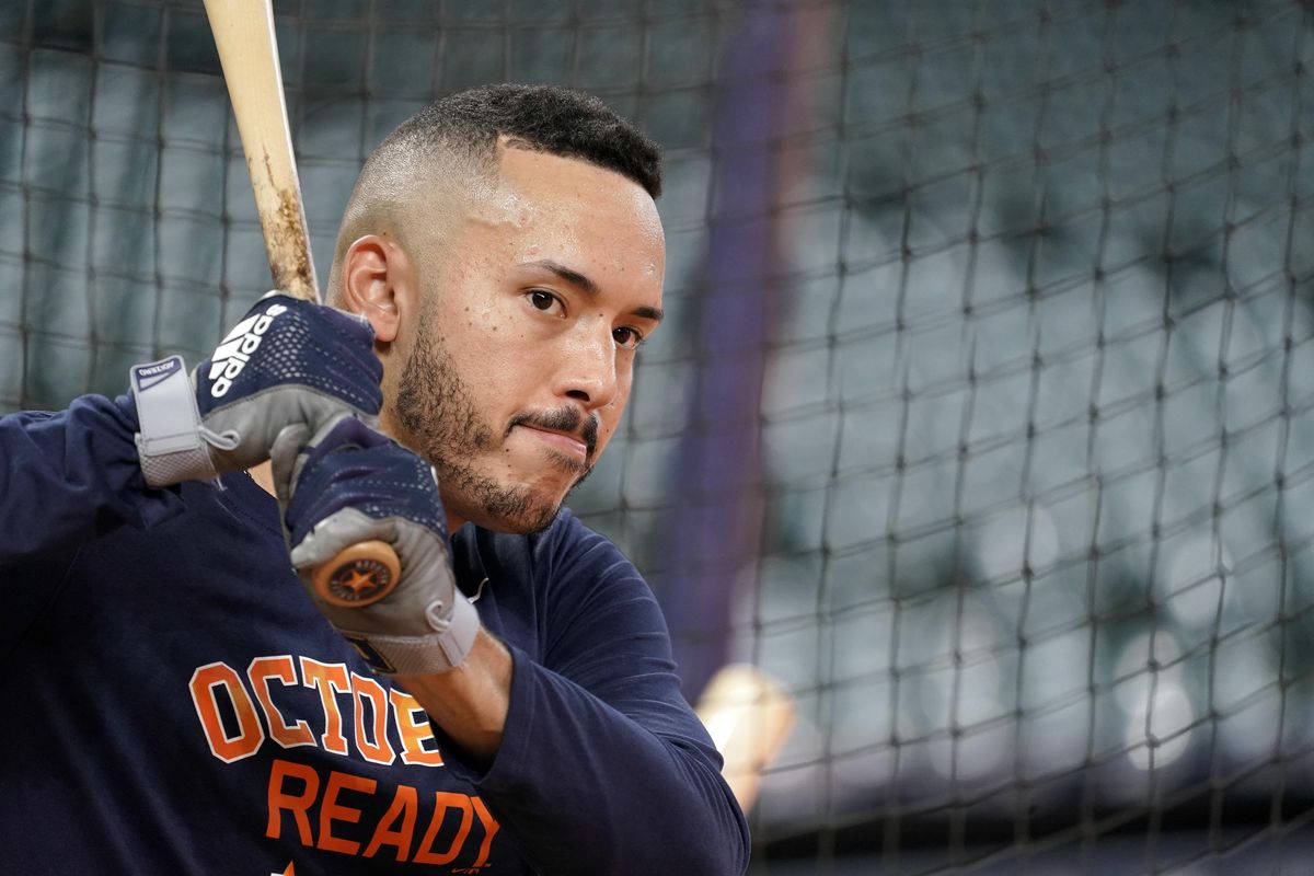 Houston’s Carlos Correa waits to bat during a workout Thursday in Houston. The Astros play the Cleveland Indians in Game 1 of the American League Division Series Friday. (David J. Phillip / AP)