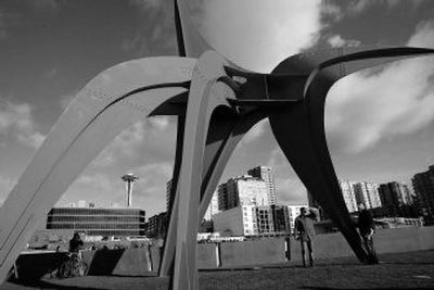 
Visitors to the Olympic Sculpture park examine the 