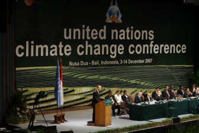
U.N. Secretary-General Ban Ki-moon speaks during the opening session Wednesday of the U.N. climate conference in Indonesia. Associated Press
 (Associated Press / The Spokesman-Review)
