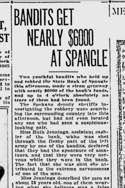 Ruth Jennings, 19, was shot during an armed robbery at the State Bank of Spangle on Oct. 4, 1921.  (S-R archives)