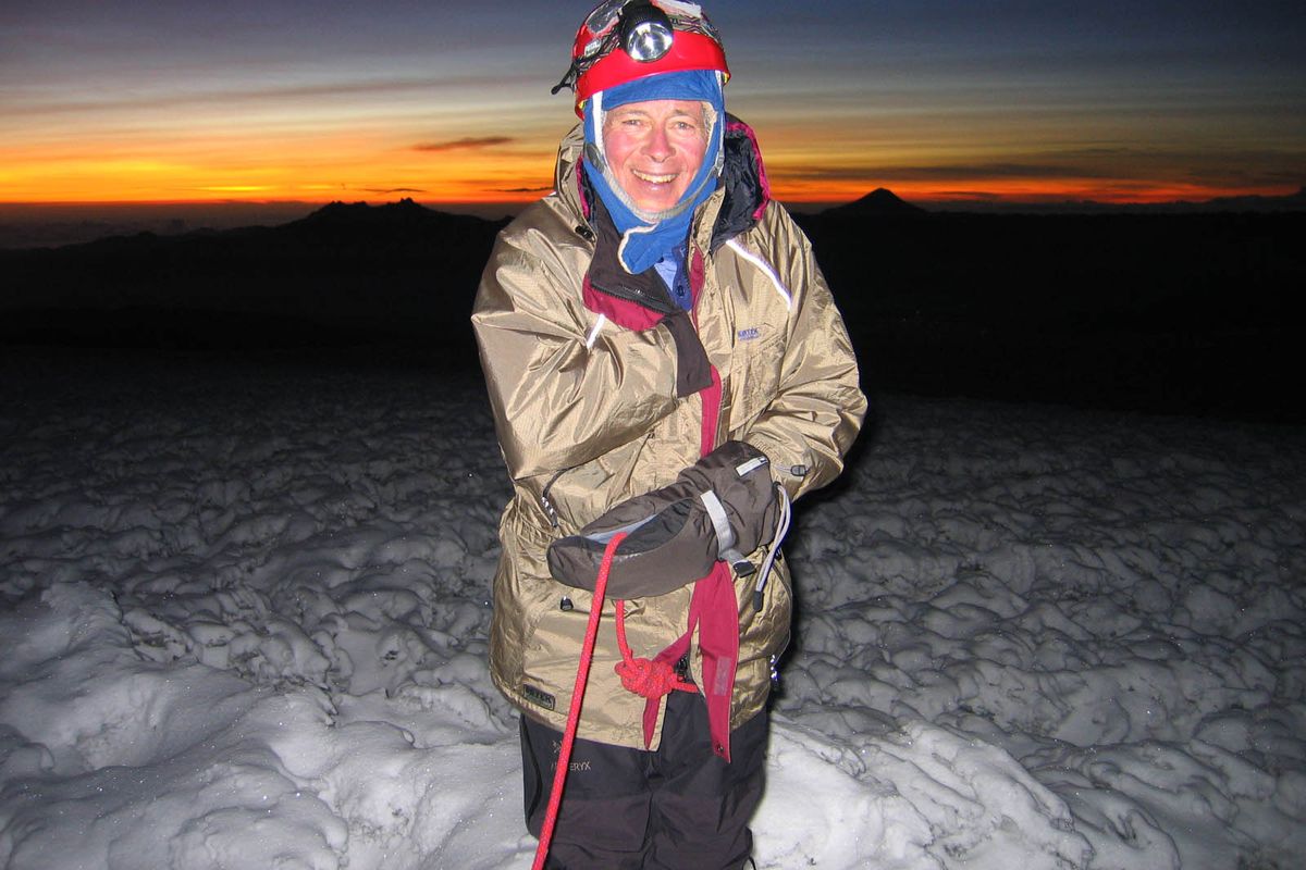 Dawes Eddy on the summit of 20,700-foot peak Mt. Chimborazo (20,700 ft. peak in Ecuador);  summitted with guide January 2008.  Courtesy of Dawes Eddy (Courtesy of Dawes Eddy)