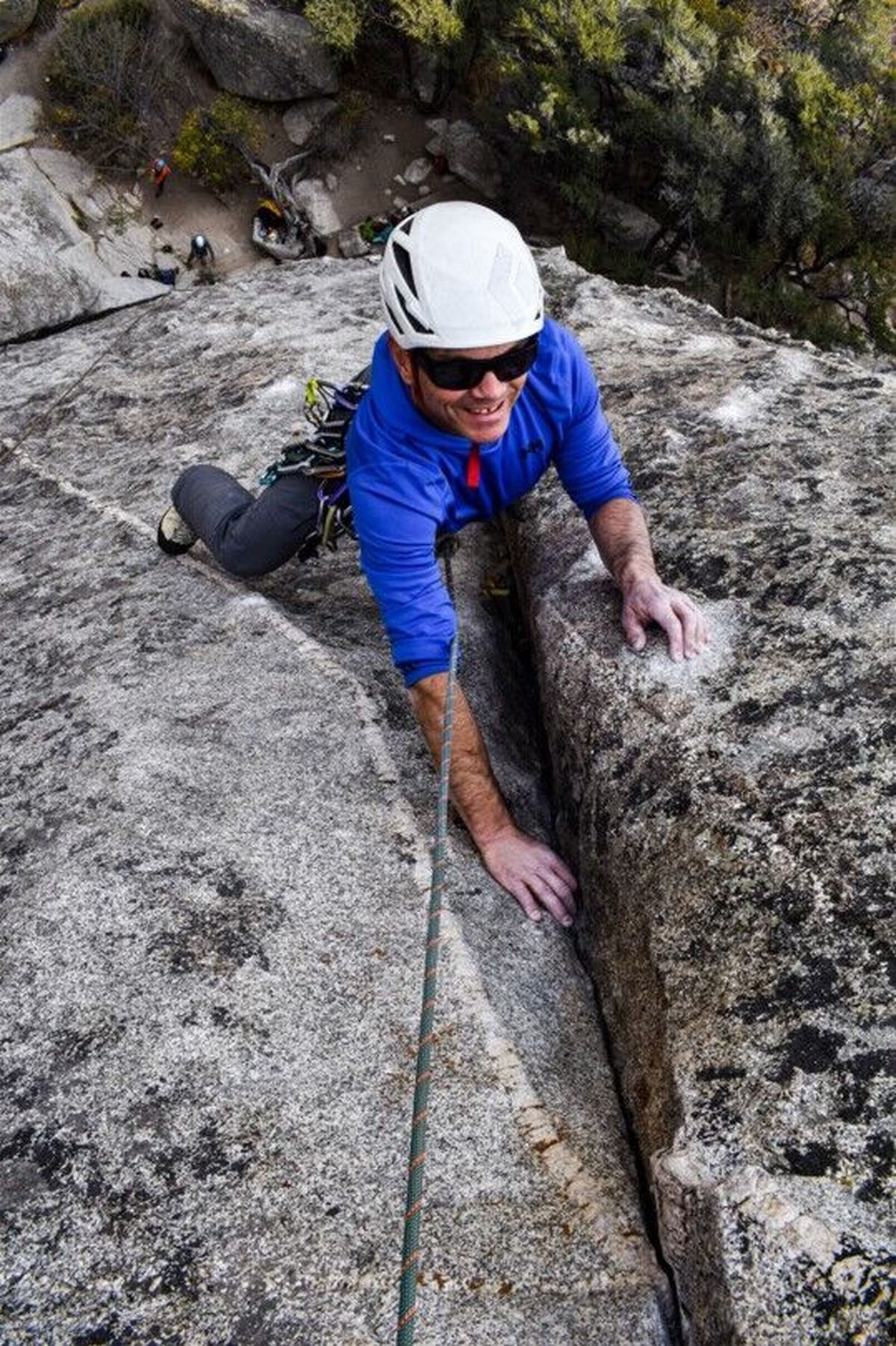 Michael Lanza, founder of the outdoors website The Big Outside, climbs at Idaho’s City of Rocks a few weeks before the Oct. 19, 2020, fall that left him with two fractured vertebrae.  (COURTESY OF MICHAEL LANZA)