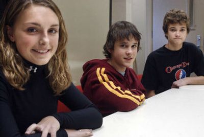 Horizon Middle School students Courtney Ramsey, Matt Haskins and Wyatt Beaulieu received perfect scores on two out of the three sections of the WASL as seventh-graders last year. Ramsey is one of only 14 students statewide who received a perfect score on the math section.
(Liz Kishimoto / The Spokesman-Review)