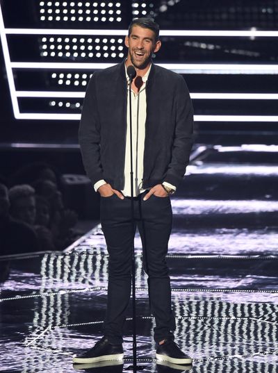 Michael Phelps introduces a performance by Future at the MTV Video Music Awards at Madison Square Garden on Sunday, Aug. 28, 2016, in New York. (Charles Sykes / Associated Press)