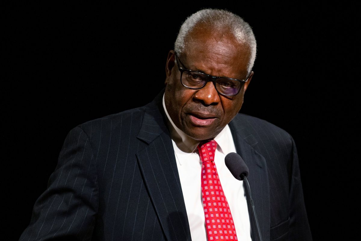 FILE - Supreme Court Justice Clarence Thomas speaks Sept. 16, 2021, at the University of Notre Dame in South Bend, Ind. Thomas says the Supreme Court has been changed by the leak of a draft opinion earlier this month. The opinion suggests the court is poised to overturn the right to an abortion recognized nearly 50 years ago in Roe v. Wade. The conservative Thomas, who joined the court in 1991 and has long called for Roe v. Wade to be overturned, described the leak as an unthinkable breach of trust.  (Robert Franklin)