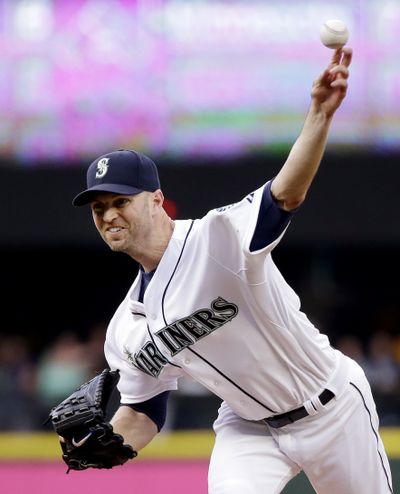 Mariners pitcher J.A. Happ turned in another solid start, allowing one run and four hits in five innings. (Associated Press)