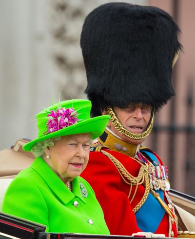 Britain’s Queen Elizabeth II and the Duke of Edinburgh leave Buckingham Palace in central London to view the Trooping the Colour ceremony at Horse Guards Parade as the Queen celebrates her official birthday, Saturday June 11, 2016. The Trooping the Colour tradition originates from preparations for battle, when flags were carried or “trooped” down the rank for soldiers to see. (Dominic Lipinski / AP)