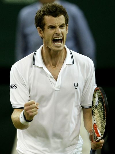 Britian’s Andy Murray celebrates fourth-round win. (Associated Press / The Spokesman-Review)
