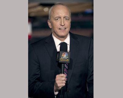 This April 4, 2011 image released by NBC Universal shows announcer Dave Strader for “NHL on Versus,” in New York. Strader died Sunday, Oct. 1, 2017, at his home in Glens Falls, N.Y., after battling bile duct cancer for over a year. He was 62. (Virginia Sherwood / File/AP)