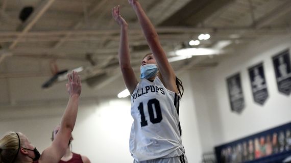 Gonzaga Prep sophomore Lucy Lynn shoots against visiting Mt. Spokane on Tuesday, May 18, 2021. Lynn scored 20 points and the Bullpups beat the Wildcats 61-38 in a Greater Spokane League 4A/3A season opener. (kathy plonka)