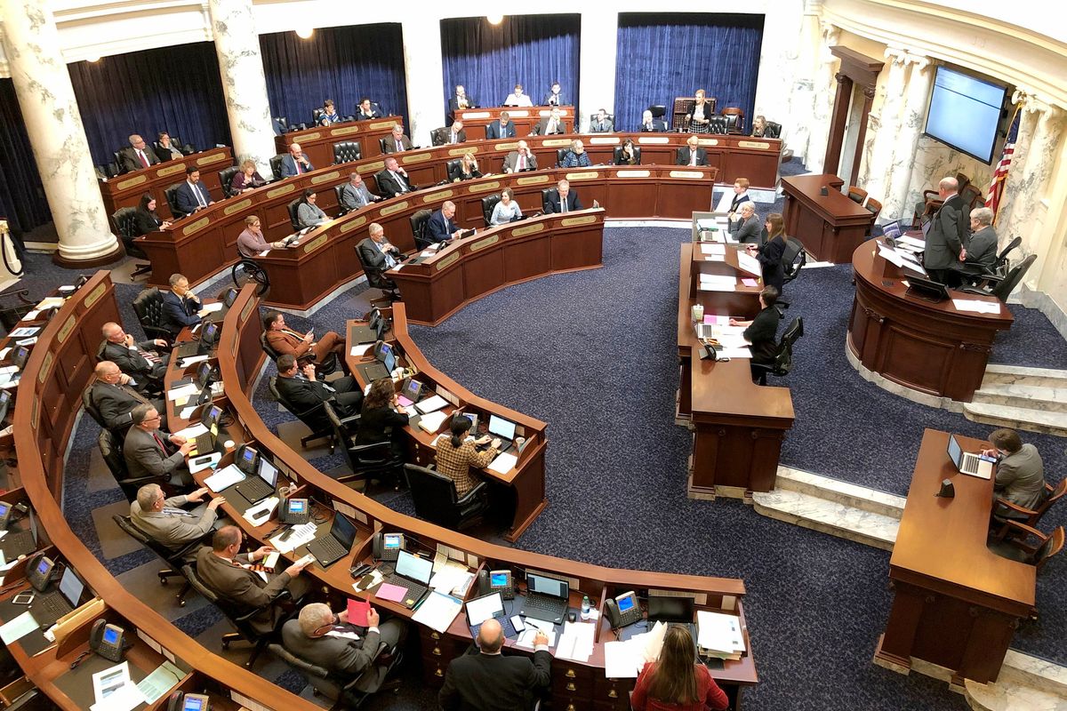 FILE - The Idaho House of Representatives debates legislation in the Idaho Statehouse in Boise, Idaho, on Feb. 27, 2020. An Idaho woman says her lawsuit challenging the state