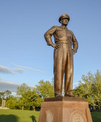 A statue honors Dwight D. Eisenhower, who grew up in Abilene, Kansas. The town is home to his presidential library and museum. (Cathatine Hamm / Los Angeles Times photos)