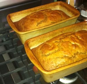 The first thing cooked in my new KitchenAid dual oven gas range was pumpkin bread, of course. (Gina Boysun)