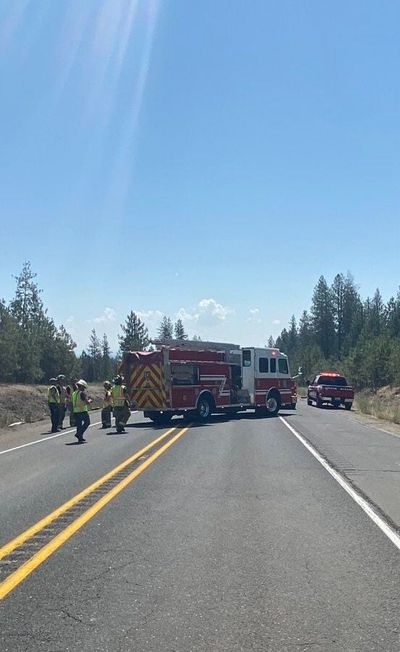 First responders at the scene of a crash near Deer Park on Sunday, July 9, 2023.  (Washington State Patrol)