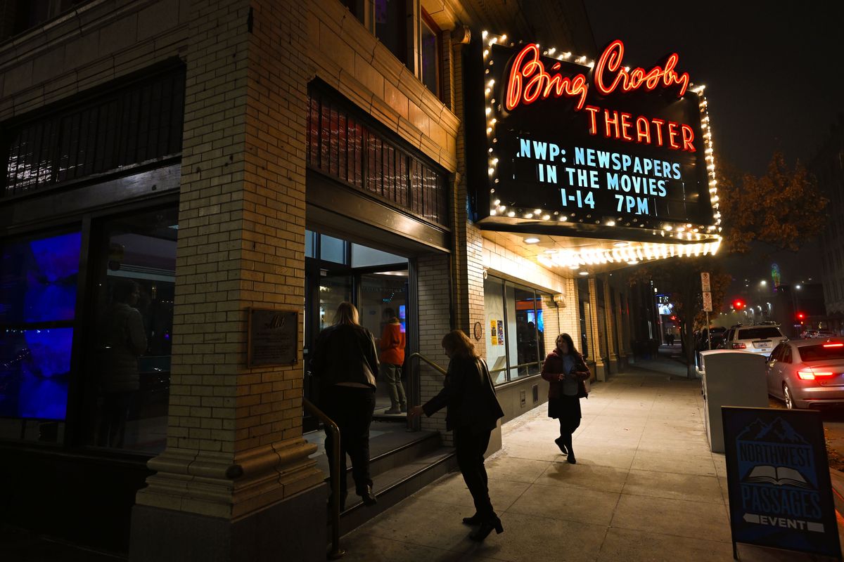 During the Newspapers in the Movies Night, Spokesman-Review Editor Rob Curley introduces movie clips from the best in American newspaper films and TV series, during a Northwest Passages event, Wed., Jan.14, 2026, at The Bing Crosby Theater. (COLIN MULVANY)