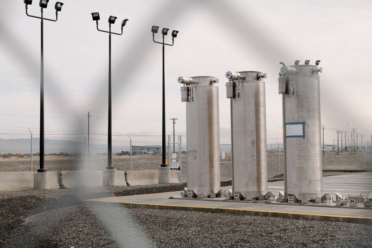 Tanks that are part of a cesium removal system in March 2023 at the Hanford Nuclear Reservation, a site that was integral to the nation’s nuclear arsenal after World War II.  (New York Times)