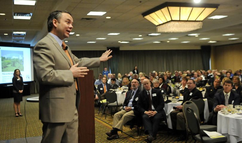 Spokane mayor, David Condon answers questions from the audience after he delivered his 100-Day Action Plan address, Feb. 10, 2012 at the Red Lion Inn at the Park. (Dan Pelle)