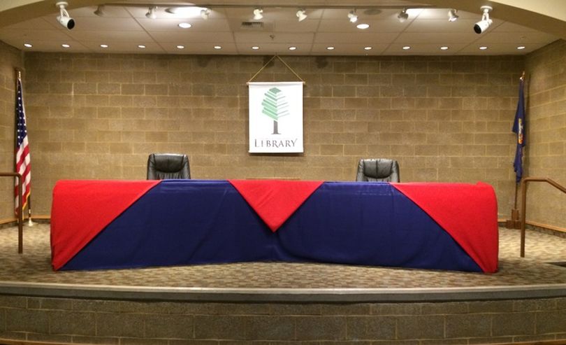 The community room of the Coeur d'Alene Library is ready for candidate forums for 2 City Council seats tonight. The debates will be carried live on CdA TV, beginning at 5:30 p.m. 
