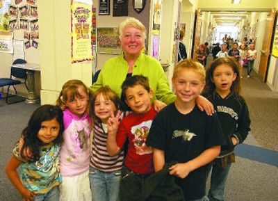 
Some Adams Elementary School first-graders asked to pose with Principal Phyllis Betts after lunch.  
 (J. BART RAYNIAK / The Spokesman-Review)