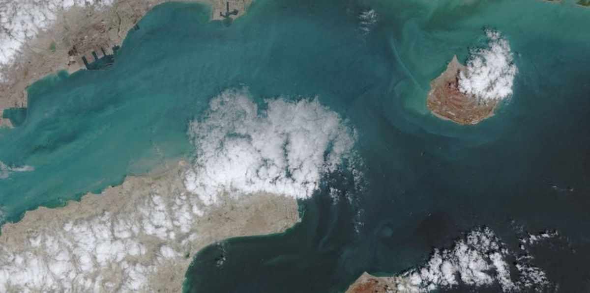 A satellite image shows the ship movement Friday on the Strait of Hormuz.  (Reuters )