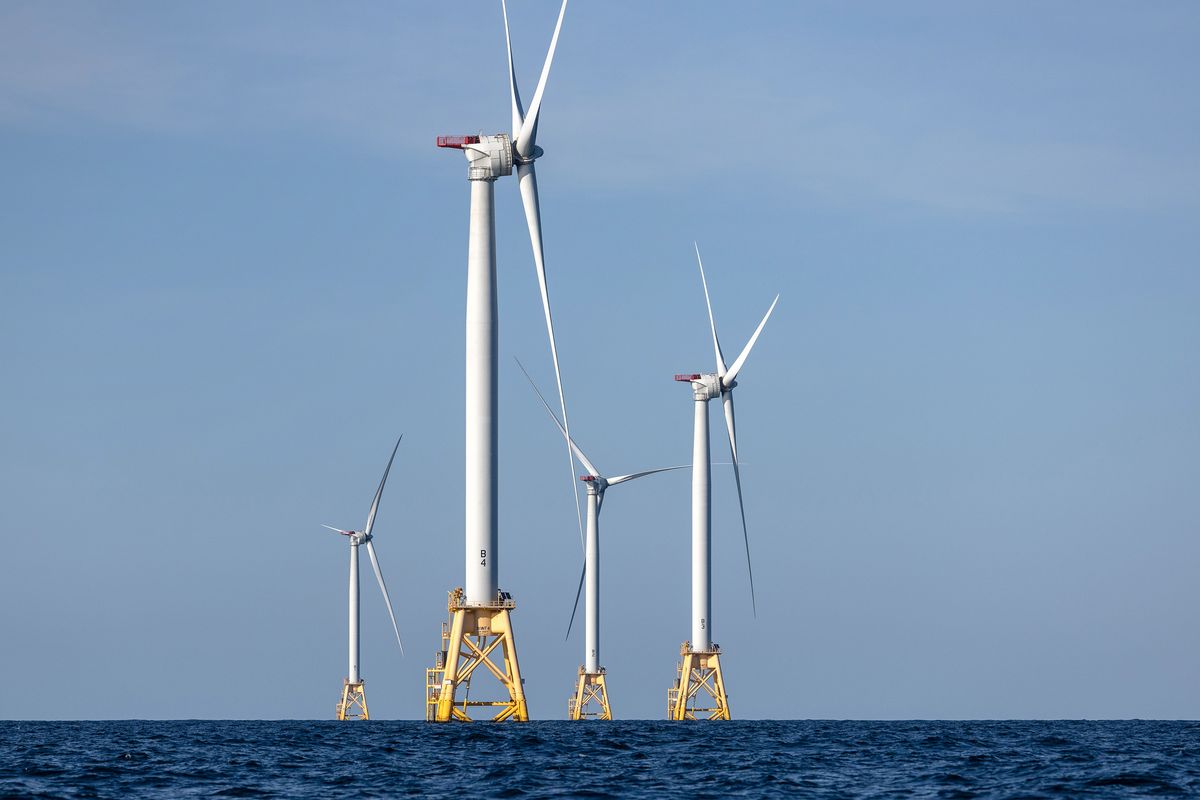 Wind turbines generate electricity at the Block Island Wind Farm on July 7, 2022, near Block Island, Rhode Island. (John Moore/Getty Images/TNS)  (John Moore/Getty Images North America/TNS)