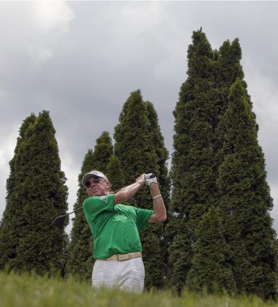 Miguel Angel Jimenez tees off at the 2016 U.S. Senior Open. Jimenez came from behind to defeat Gene Sauers in a playoff at the Mississippi Gulf Resort Classic. (Tyler Stabile / Associated Press)