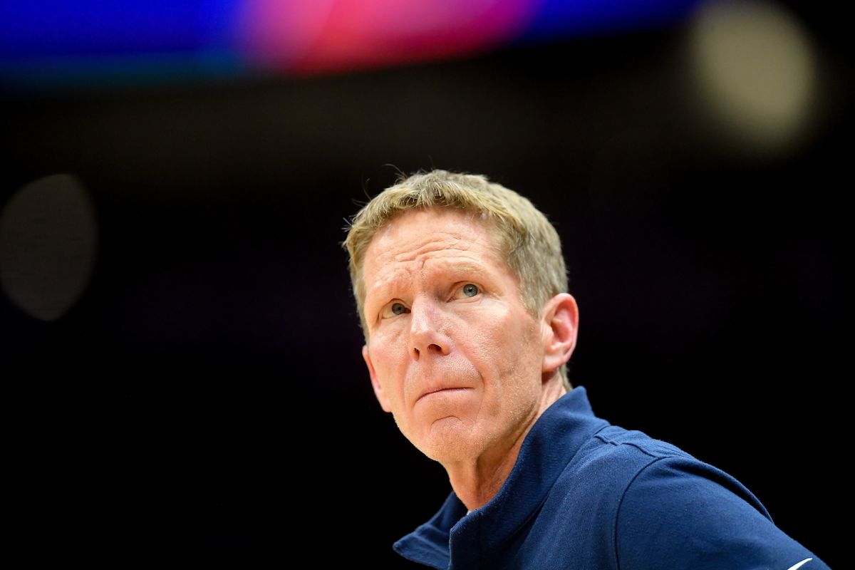 Gonzaga coach Mark Few looks toward the scoreboard during the second half of a Battle in Seattle loss to Alabama.  (Tyler Tjomsland/The Spokesman-Review)