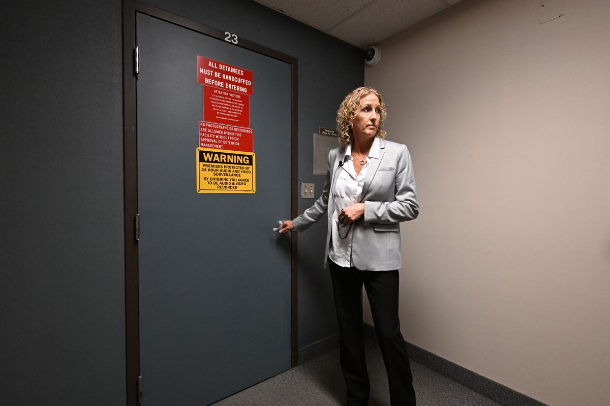 Tori Peterson, the Juvenile Court Administrator, prepares to lead a tour of the Spokane County Juvenile Detention Center on Wednesday, Oct. 2, 2024. The county is asking voters to renew a 30-year-old levy this fall to continue funding juvenile detention program.  (Jesse Tinsley/The Spokesman-Review)