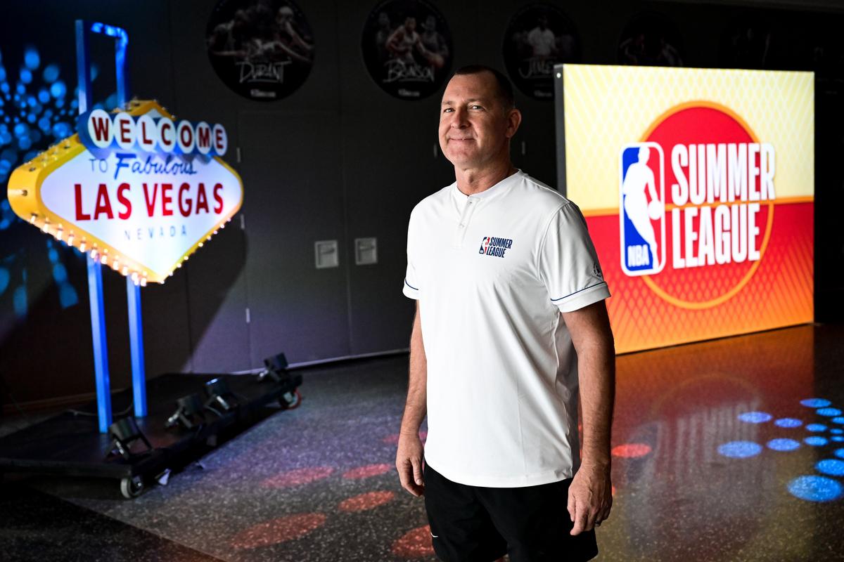 NBA Summer League co-founder Albert Hall, a 1991 graduate of Washington State University, poses for a photo during a Summer League on Tuesday, Jul 14, 2026, at the Thomas & Mack Center in Las Vegas, Nev. (Tyler Tjomsland / The Spokesman-Review)