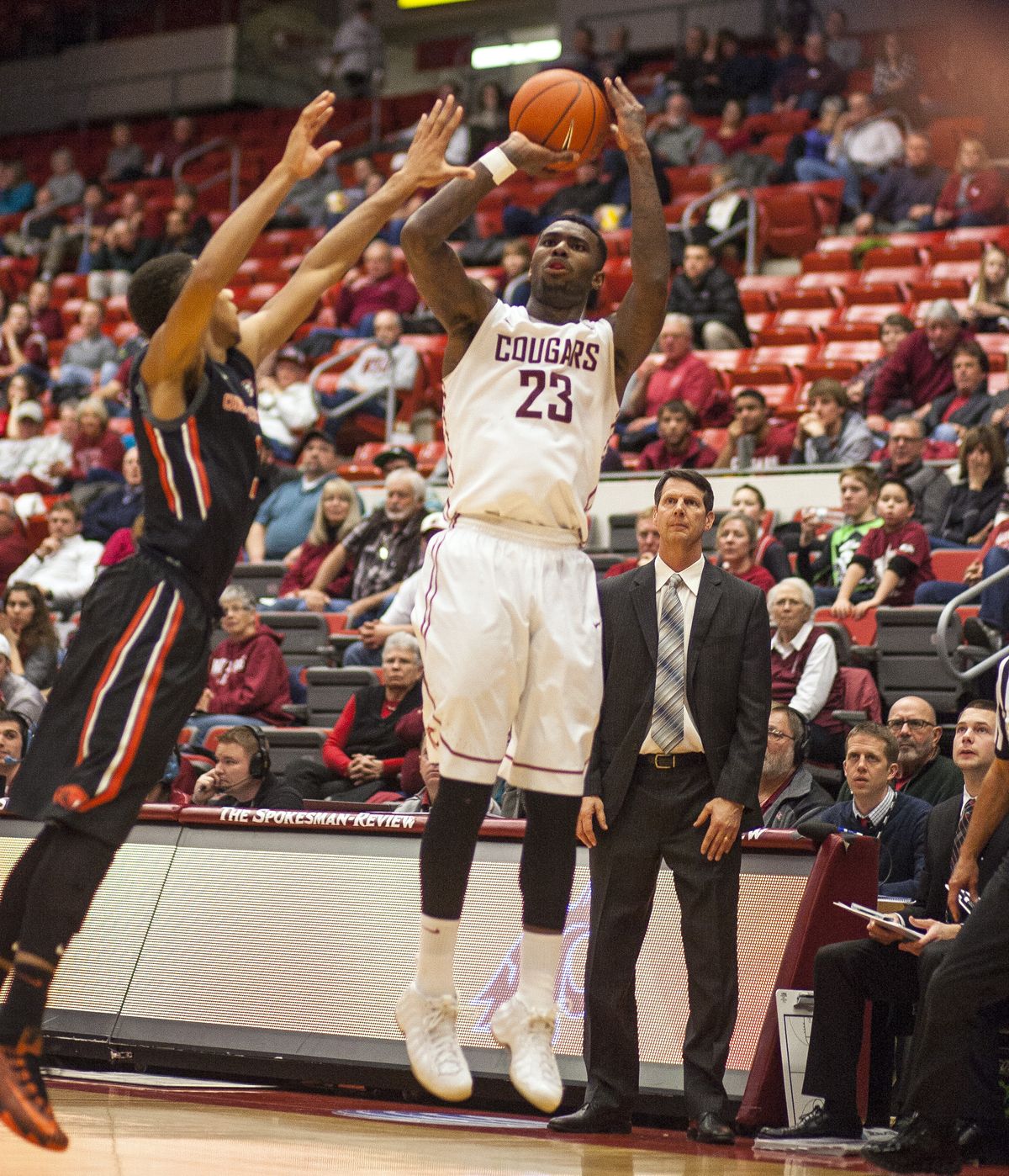 D.J. Shelton, who led WSU with a career-high 24 points, launches one of his successful four 3-pointers. (Associated Press)