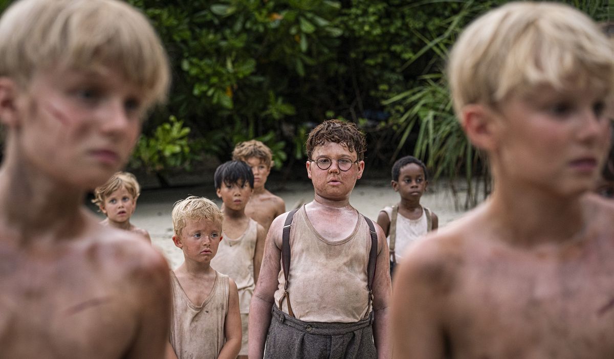 David McKenna, center, plays Piggy in “Lord of the Flies” on Netflix, an adaptation of William Golding’s novel. (Sony Pictures Television)