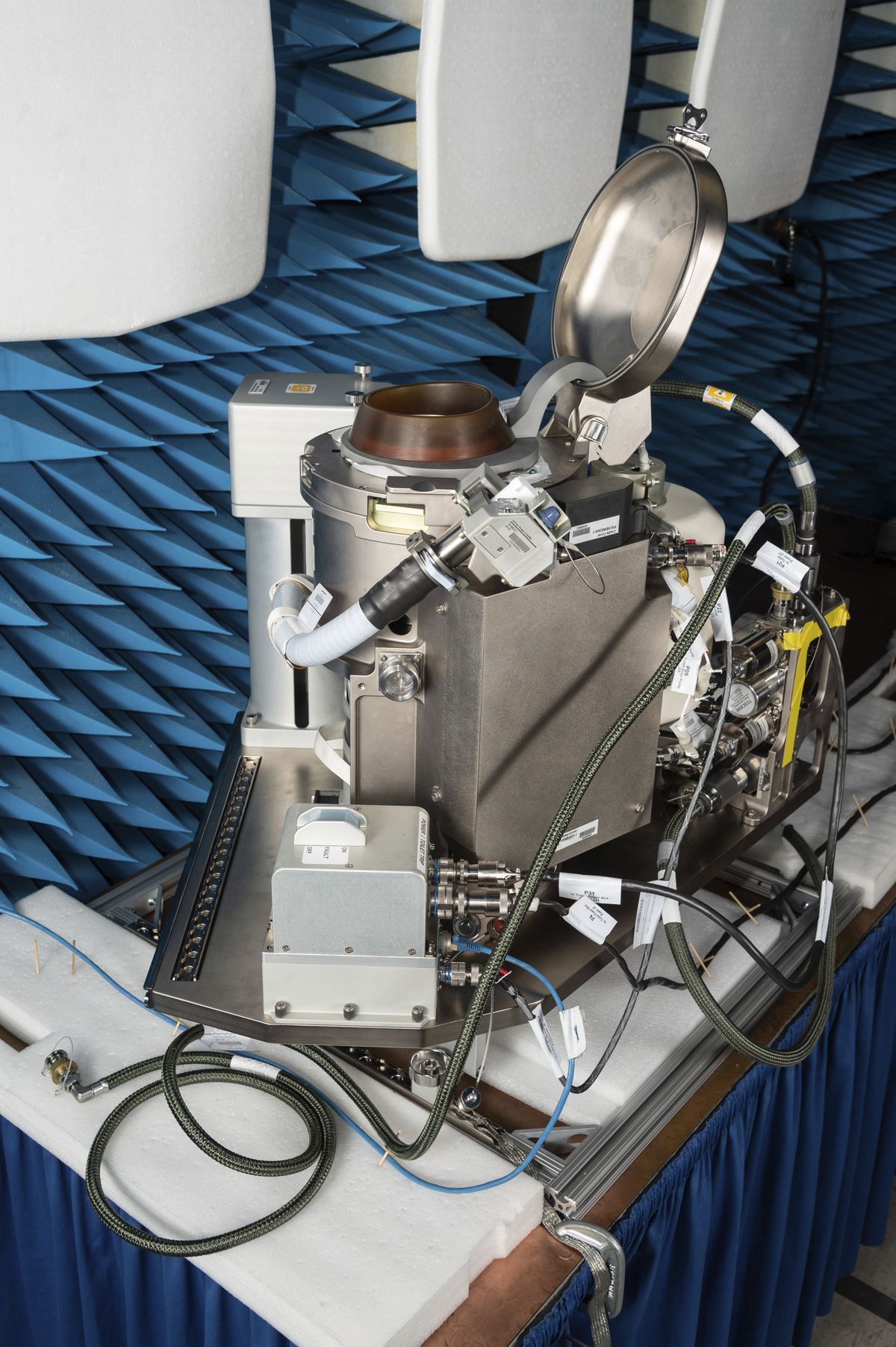 This December 2019 photo made available by NASA shows the Universal Waste Management System (UWMS), a new space toilet. The device is scheduled to be delivered to the International Space Station on Oct. 1, 2020.  (James Blair)