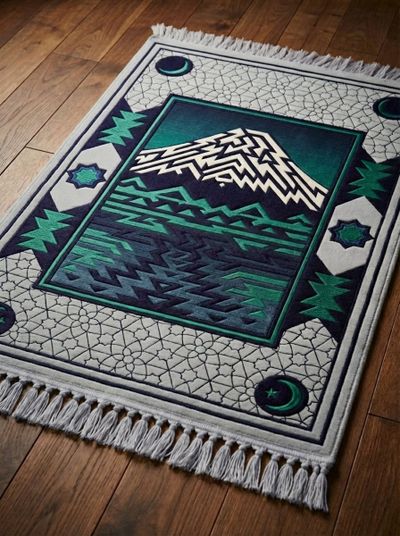 The Pacific Northwest prayer rug features an image of Mount Rainier.  (Courtesy photo)