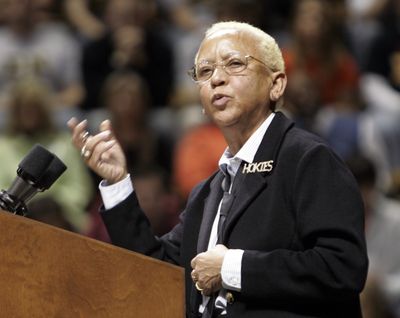 Virginia Tech English Professor Nikki Giovanni speaks during closing remarks at a convocation to honor the victims of a shooting rampage at Virginia Tech in Blacksburg, Va., on April 17, 2007.  (Associated Press)