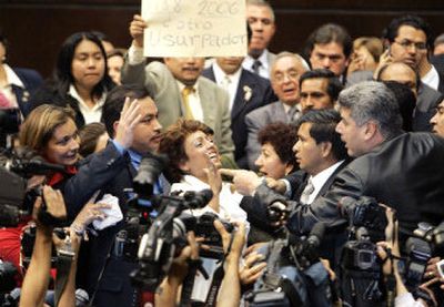 
A Tuesday session in the Chamber of Deputies turned into a shouting and shoving match between supporters of President-elect Felipe Calderon and Andres Manuel Lopez Obrador. 
 (Associated Press / The Spokesman-Review)