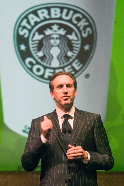 Howard Schultz, Starbucks Coffee chairman, speaks during a past meeting of shareholders. (File Associated Press / The Spokesman-Review)